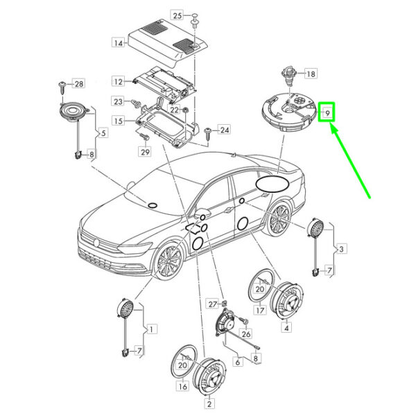 3G0035621C - NEW VOLKSWAGEN PASSAT B8 3G SUBWOOFER 3G0035621C