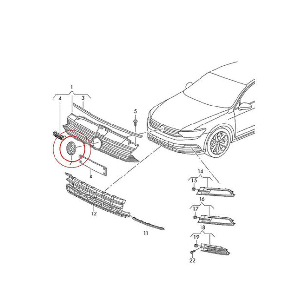 3G0853601BDPJ - Genuine Volkswagen Black Bright Chrome Front "VW" Emblem Badge 3G0853601BDPJ