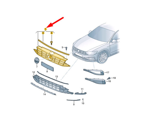 3G0853651BN - Volkswagen PASSAT B8 Radiator Grille 3G0853651BNBKZ NEW GENUINE