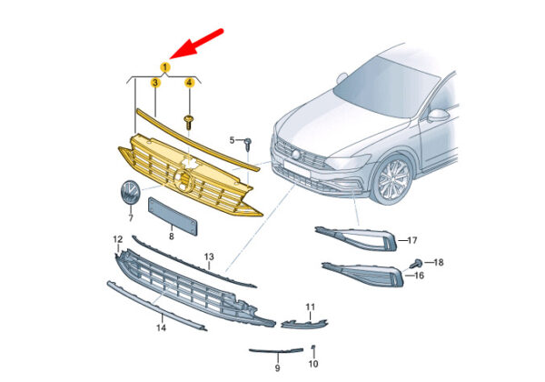 3G0853651BPBKZ - Volkswagen Passat B8 Radiator Grille 3G0853651DFBKZ NEW GENUINE