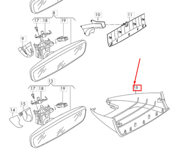 3G0868437A - NEW OEM VOLKSWAGEN PASSAT B8 INTERIOR MIRROR TRIM 3G0868437A82V GENUINE