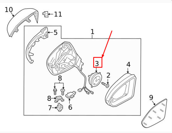 3G0959578 - NEW VW TOUAREG CR FRONT LEFT SIDE VIEW MIRROR ADJUSTER LHD 3G0959578 ORIGINAL