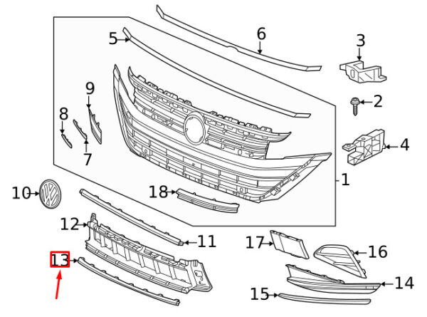 3G8853245D2ZZ - NEW VW ARTEON 3H7 FRONT BUMPER LOWER GRILLE MOLDING TRIM 3G8853245D2ZZ