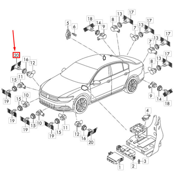 3G9998494 - NEW VW PASSAT B8 FRONT PARK SENSOR MOUNT SUPPORT SET 3G9998494