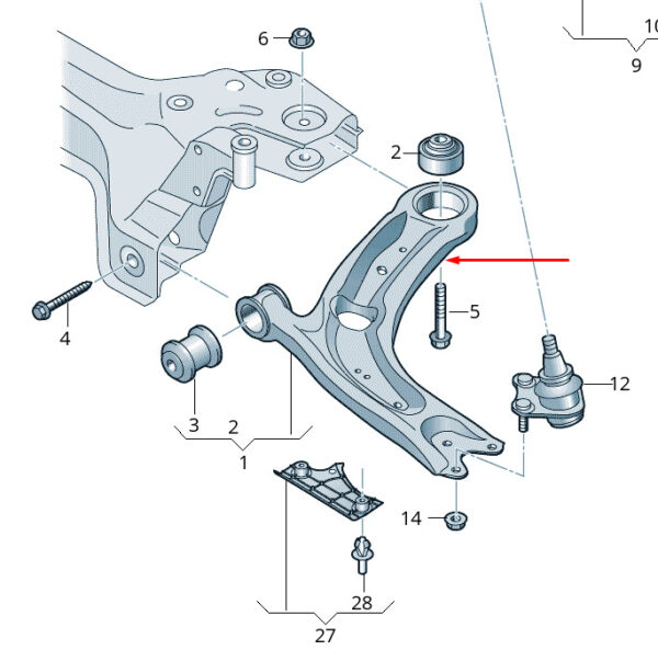 3Q0407151AA - NEW VOLKSWAGEN TIGUAN AD FRONT LEFT LOWER WISHBONE ARM 3Q0407151AA