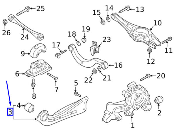 3Q0505224A - NEW VOLKSWAGEN PASSAT B8 3G FRONT RIGHT TRAILING ARM 3Q0505224A