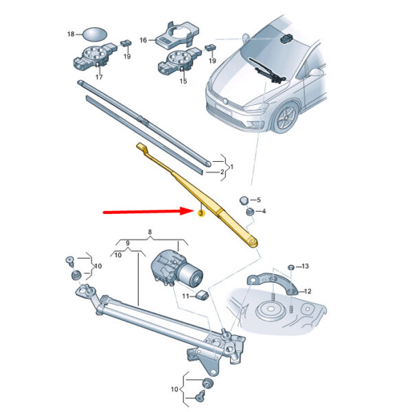517955410A - NEW VW GOLF SPORTSVAN AM1 FRONT RIGHT WIPER ARM LHD 517955410A ORIGINAL