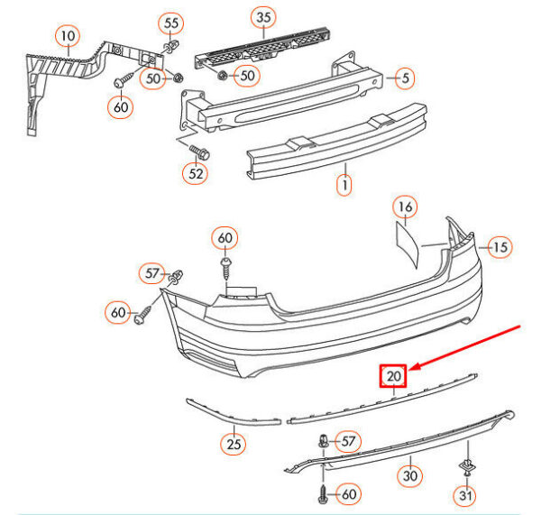 5618074432ZZ - OEM VOLKSWAGEN PASSAT B7 REAR BUMPER CENTER MOLDING TRIM 5618074432ZZ GENUINE