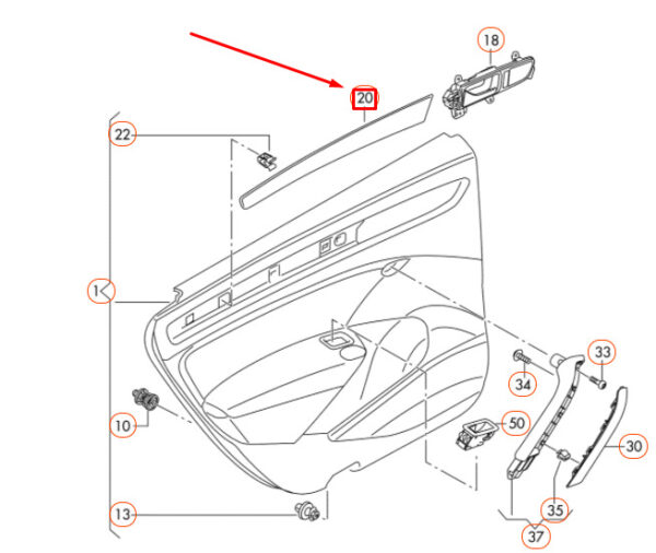 561867420BKP1 - NEW VW PASSAT B8 REAR RIGHT DOOR TRIM PANEL SHAPE 561867420BKP1 ORIGINAL