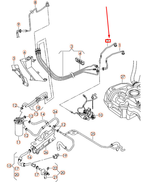 5C0201294A - NEW VOLKSWAGEN JETTA A6 MK6 FUEL RETURN PIPE 5C0201294A ORIGINAL