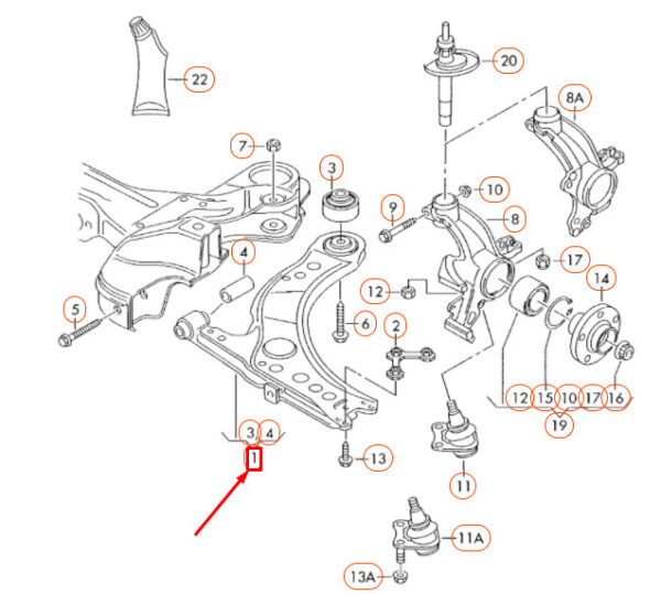 5C0407151D - OEM VOLKSWAGEN JETTA A6 FRONT LEFT WISHBONE CONTROL ARM 5C0407151D GENUINE