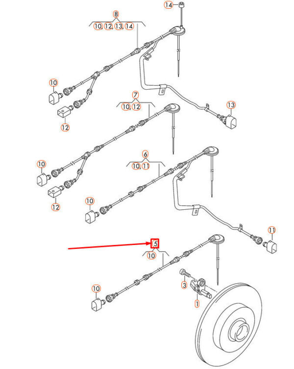5C0927904A - OEM VW BEETLE A5 REAR LEFT SPEED SENSOR WIRING HARNESS 5C0927904A GENUINE