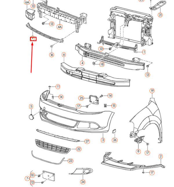 5C6807651 - NEW VOLKSWAGEN JETTA A6 FRONT BUMPER REINFORCEMENT LOWER PART 5C6807651 ORIGINAL