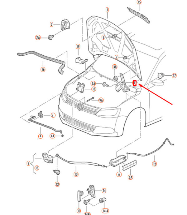 5C6823301A - NEW VOLKSWAGEN JETTA A6 ENGINE HOOD LID LEFT HINGE 5C6823301A ORIGINAL