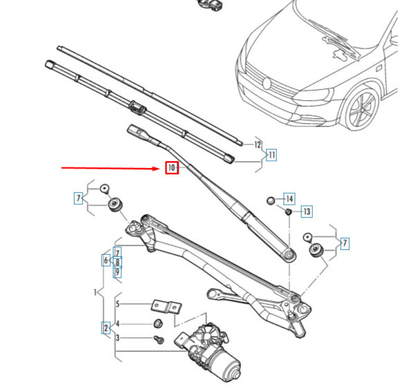 5C7955409B - NEW VOLKSWAGEN JETTA A6 MK6 FRONT LEFT AERO WIPER ARM LHD 5C7955409B ORIGINAL