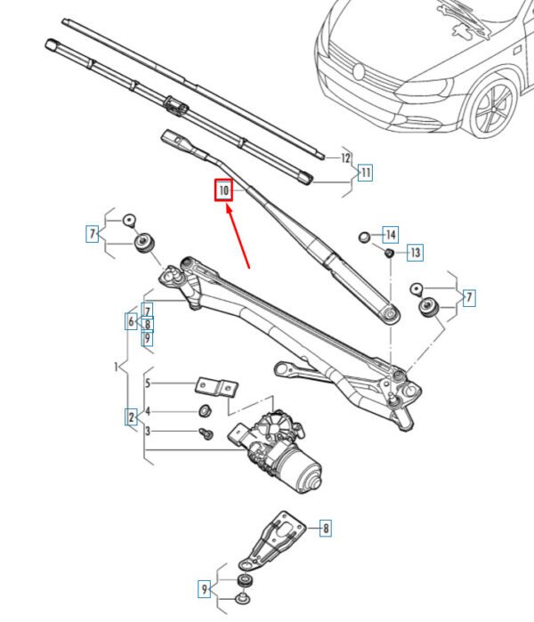 5C7955410B - NEW VOLKSWAGEN JETTA MK6 FRONT RIGHT WINDSHIELD WIPER ARM LHD 5C7955410B