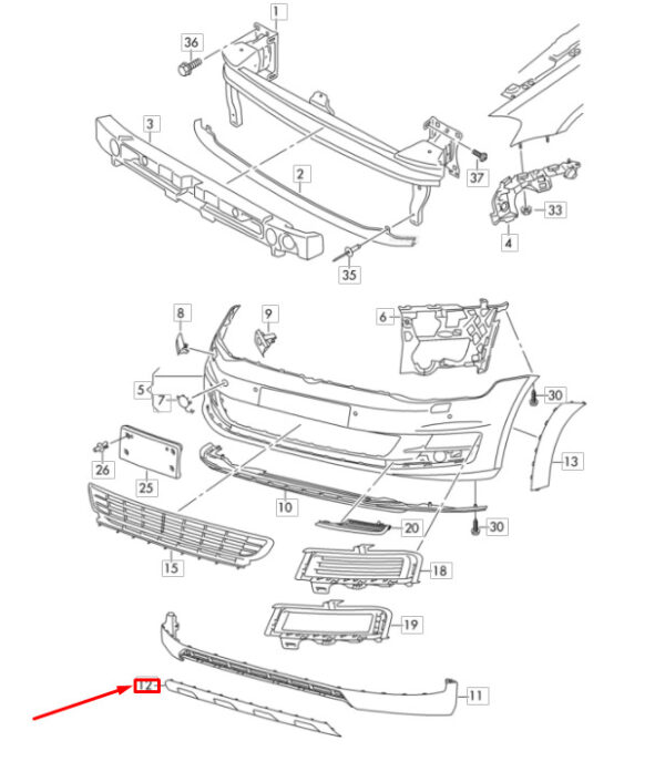 5G0807531U34 - NEW VOLKSWAGEN GOLF MK7 FRONT BUMPER UNDERRUN BAR 5G0807531U34 ORIGINAL