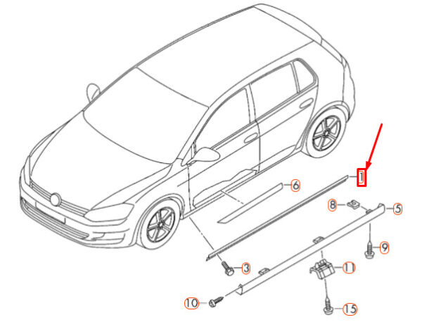 5G0853544A - NEW VW GOLF MK7 R RIGHT WIDENED SILL PANEL RETAINING STRIP 5G0853544A