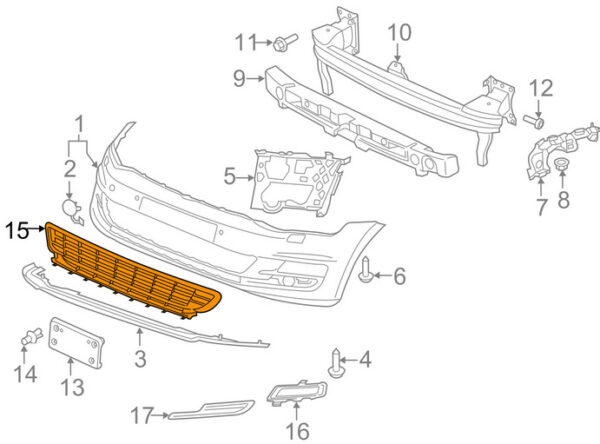 5G0853677F041 - VOLKSWAGEN GOLF MK7 Front Bumper Lower Grille R 5G0853677F041 NEW OEM 2014