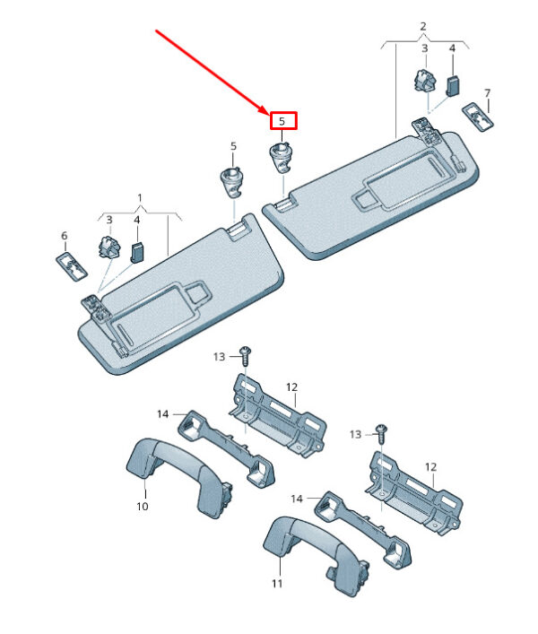 5G0857561BKJ1 - NEW VW GOLF VII 5G MK7 SUN PROTECTION HOLDER 5G0857561BKJ1 ORIGINAL