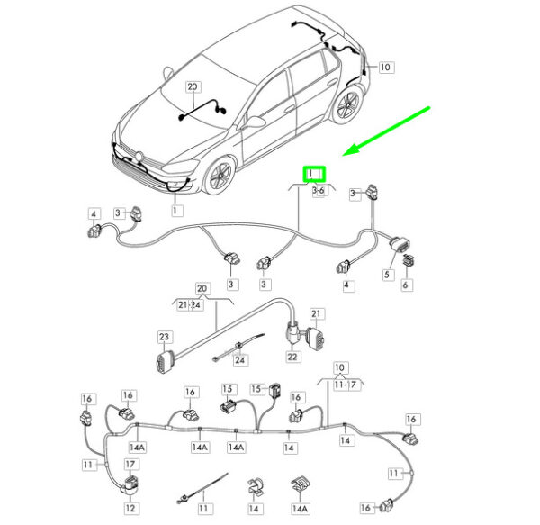 5G0971095K - NEW VOLKSWAGEN GOLF 5G MK7 FRONT PARKING AID WIRING HARNESS 5G0971095K
