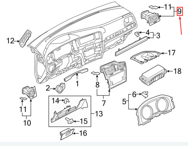 5G1819704RQYI - VW Golf VII 5G MK7 air outlet front right LHD 5G1819704RQYI NEW ORIGINAL