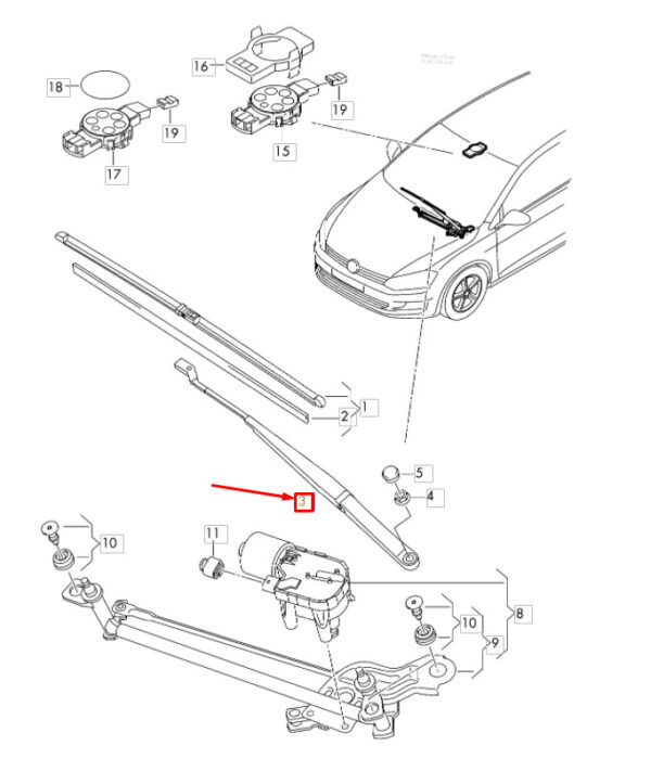 5G1955410 - NEW VW E-GOLF GOLF R32 GTI RABBIT VARIANT 4MOTION WIPER ARM 5G1955410