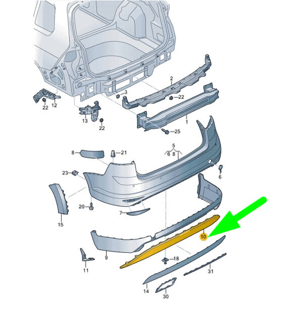 5G9807568N9B9 - NEW VW GOLF ESTATE MK7 REAR BUMPER DIFFUSER DUAL LEFT PIPE 5G9807568N9B9