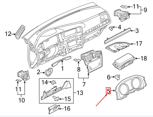 5GM857189DAA - NEW VW GOLF VII 5G MK7 INSTRUMENT CLUSTER TRIM 5GM857189DAA ORIGINAL