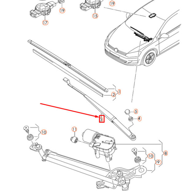5GM955409 - NEW VOLKSWAGEN GOLF MK7 FRONT LEFT AERO WIPER ARM LHD 5GM955409 ORIGINAL