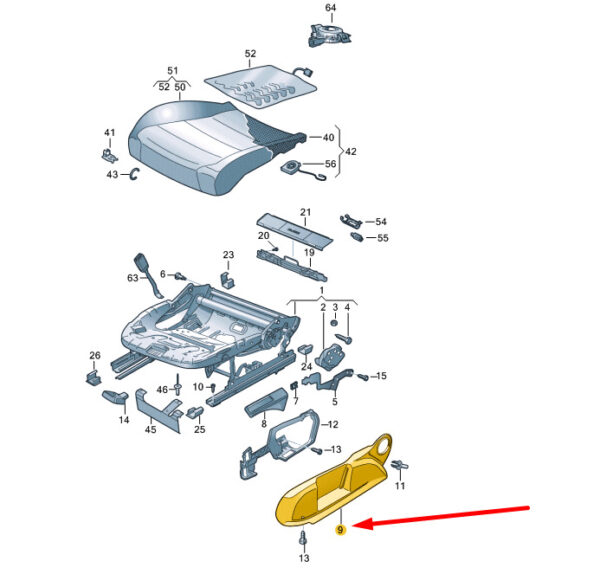 5H0881318K - VW Golf MK8 seat frame trim front right 5H0881318K4PK, original part