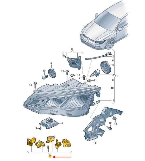 5H0998225 - New VW GOLF MK8 Front Left Headlamp Housing Repair Kit 5H0998225