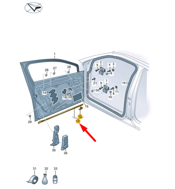 5H4837652A - VW Golf MK8 door gasket bottom front right 5H4837652A9B9 NEW ORIGINAL