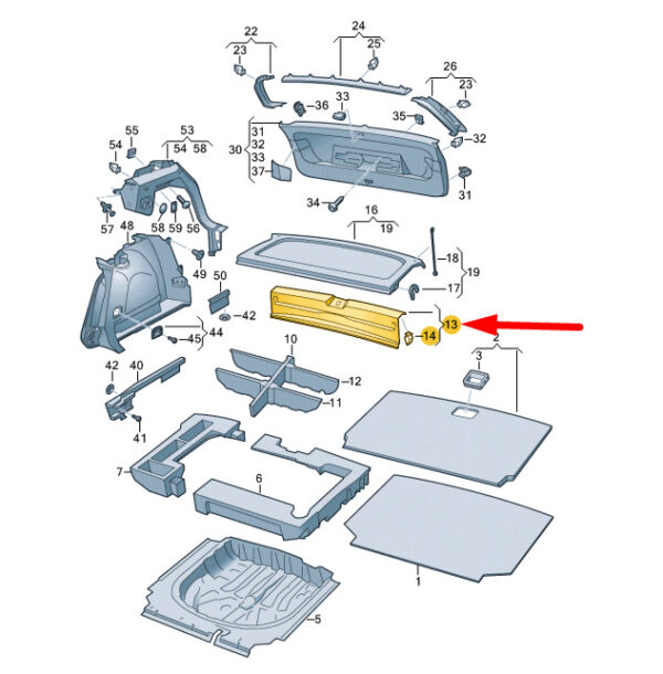 5H6863459B4PK - Volkswagen Golf MK8 trunk lock carrier trim 5H6863459B4PK NEW
