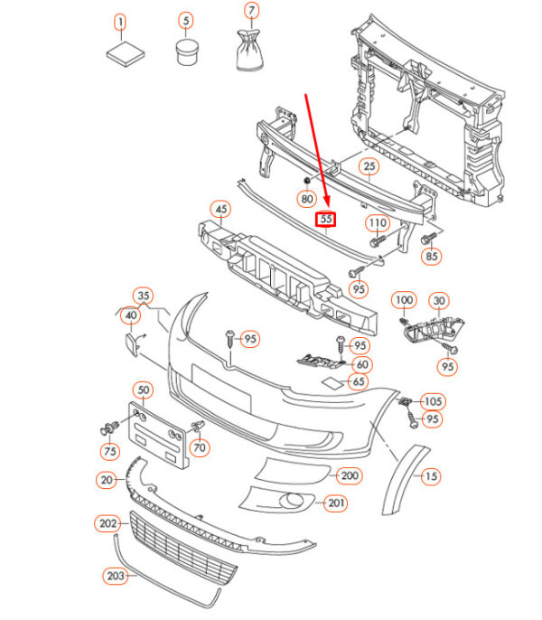 5K0807651D - OEM VOLKSWAGEN TOURAN 1T FRONT BUMPER LOWER CROSS MEMBER 5K0807651D GENUINE