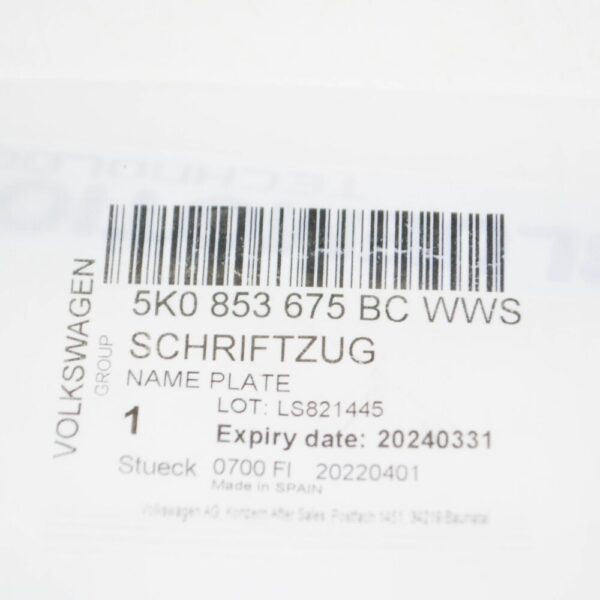 5K0853675BCWWS - VW GOLF VI 5K1 Rear Trunk Lid Emblem Badge  5K0853675BC WWS NEW GENUINE