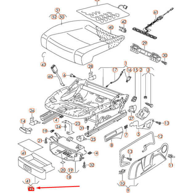 5K0882601 - OEM VOLKSWAGEN JETTA A5 FRONT LEFT SEAT STORAGE DRAWER 5K088260195T GENUINE
