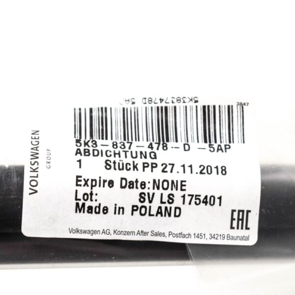 5K3837478D5AP - NEW VW GOLF MK6 FRONT RIGHT OUTER WINDOW APERTURE SEAL 5K3837478D5AP ORIGINAL