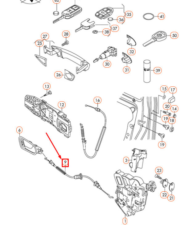 5K4837085G - Volkswagen GOLF MK6 Front Left Door Bowden Cable 5K4837085G NEW GENUINE