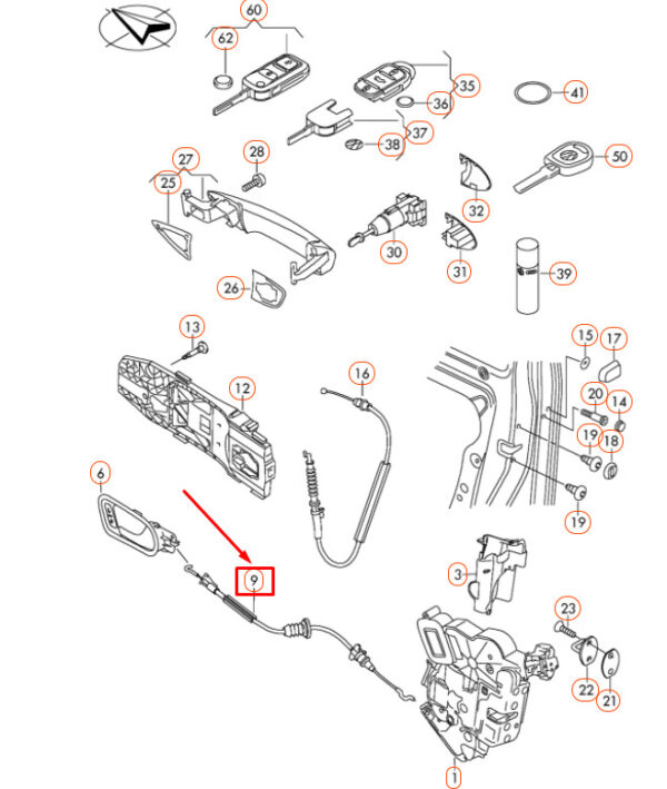 5K4837086A - NEW VOLKSWAGEN GOLF MK6 FRONT RIGHT DOOR BOWDEN CABLE 5K4837086A ORIGINAL