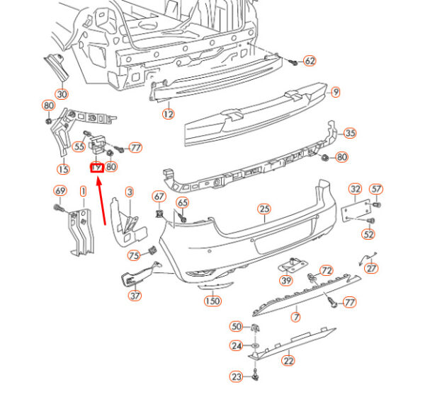 5K6807394A - NEW VOLKSWAGEN GOLF MK6 REAR BUMPER RIGHT GUIDE PROFILE 5K6807394A ORIGINAL