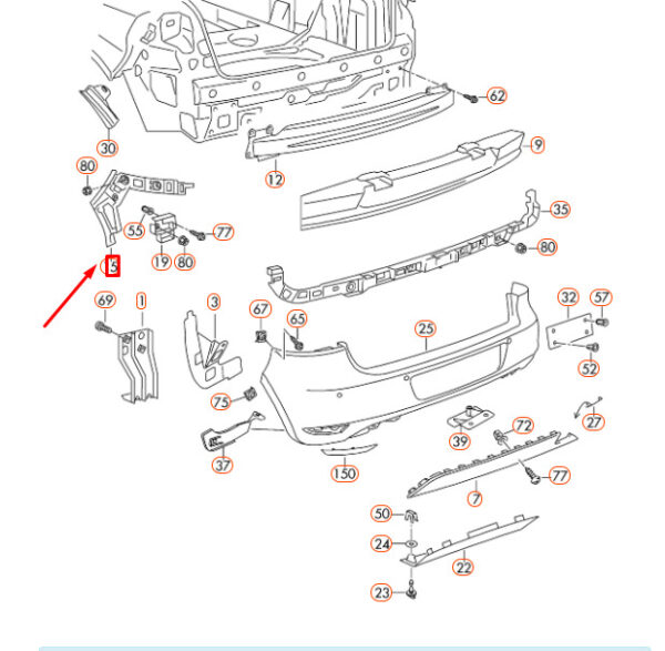 5K6807394C - NEW VOLKSWAGEN GOLF MK6 REAR BUMPER RIGHT GUIDE PROFILE 5K6807394C ORIGINAL