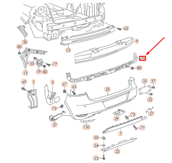 5K6807863 - NEW VOLKSWAGEN GOLF MK6 REAR BUMPER CENTER SECURING STRIP 5K6807863