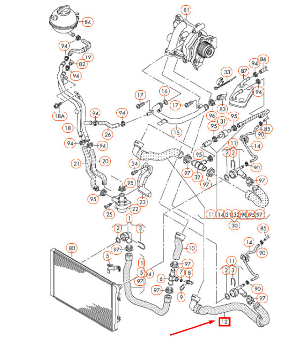 5N0121101G - OEM VOLKSWAGEN TIGUAN 5N MK1 RADIATOR UPPER COOLANT HOSE 5N0121101G GENUINE