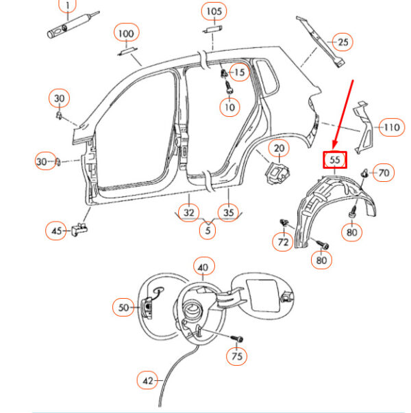 5N0810972 - NEW VOLKSWAGEN TIGUAN 5N MK1 REAR RIGHT WHEEL HOUSING LINER 5N0810972 ORIGINAL
