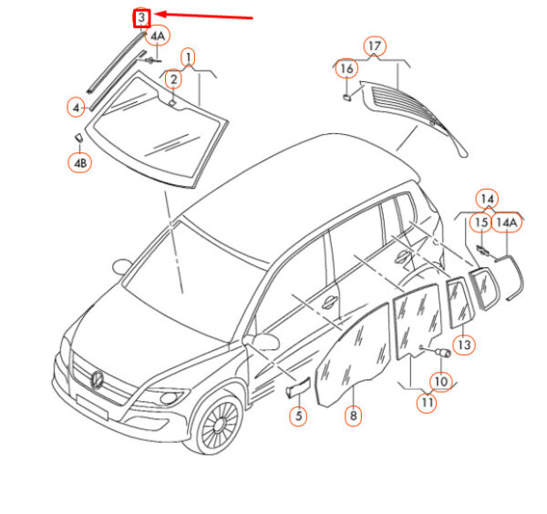 5N08543285AP - VW TIGUAN 5N MK1 RIGHT SIDE OF WINDSHIELD WATER REPELLENT 5N08543285AP