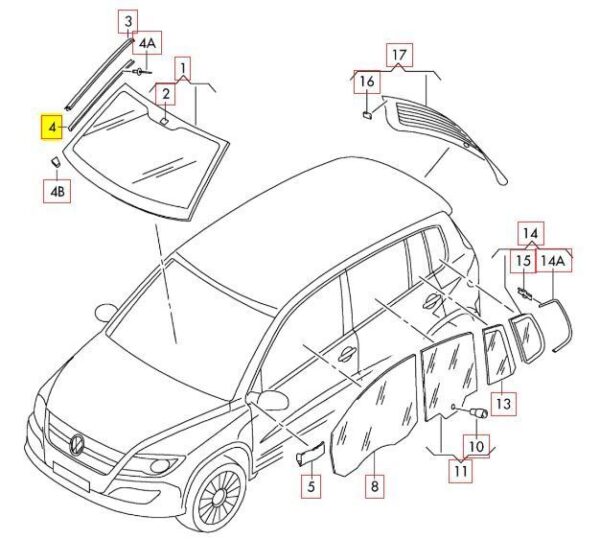 5N0854541A - New Genuine VW TIGUAN (2008-2017) Front N/S Left Windshield Retaining Strip OEM