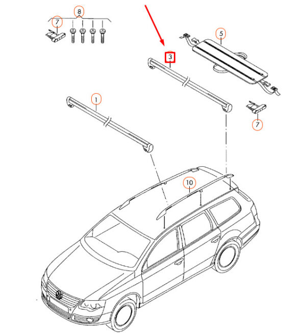 5N0860028 - New Genuine VOLKSWAGEN TIGUAN 2008-2017 Rear Roof Carrier Bar 5N0860028 OEM