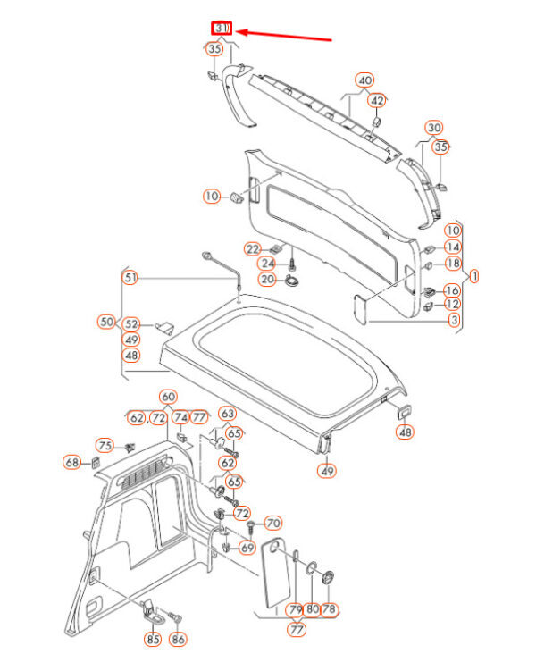 5N0867704B82V - VW TIGUAN MK1 right rear frame trim 5N0867704B82V NEW REAL