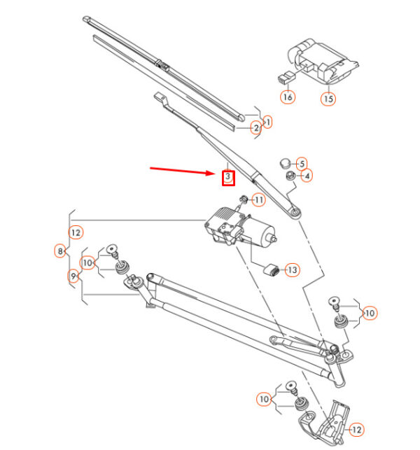 5N1955410 - NEW VW TIGUAN 5N MK1 FRONT RIGHT AERO WIPER ARM LHD 5N1955410 ORIGINAL